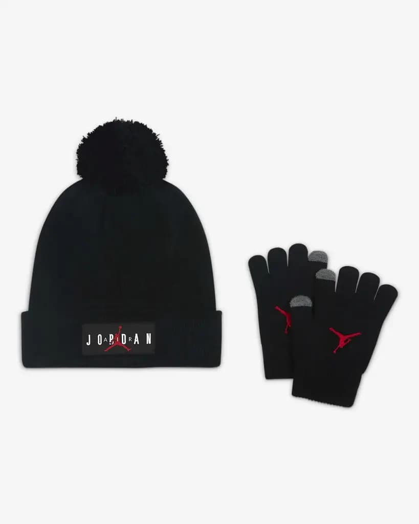 JORDAN HBR POM BEANIE SET - BLACK