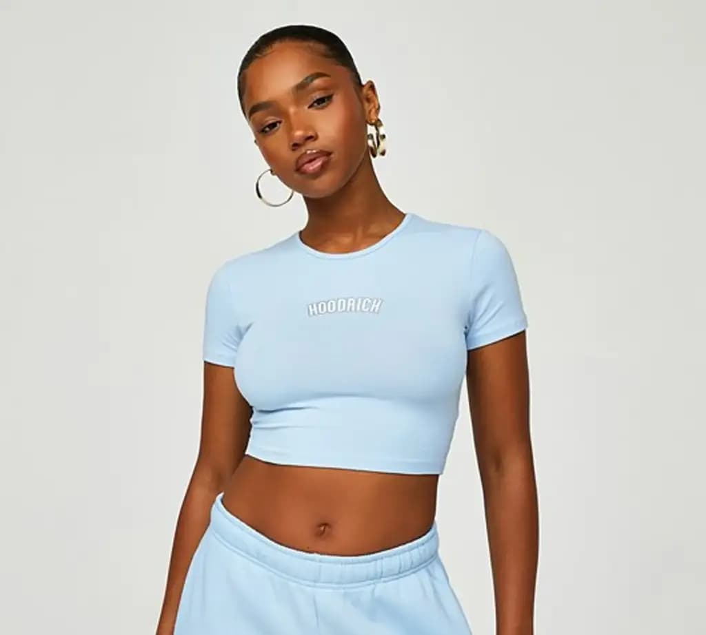 Hoodrich HOOD RICH W GLIDE RHINESTONE BABY TEE - PLACID BLUE/ WHITE — (hw-0423-0544)