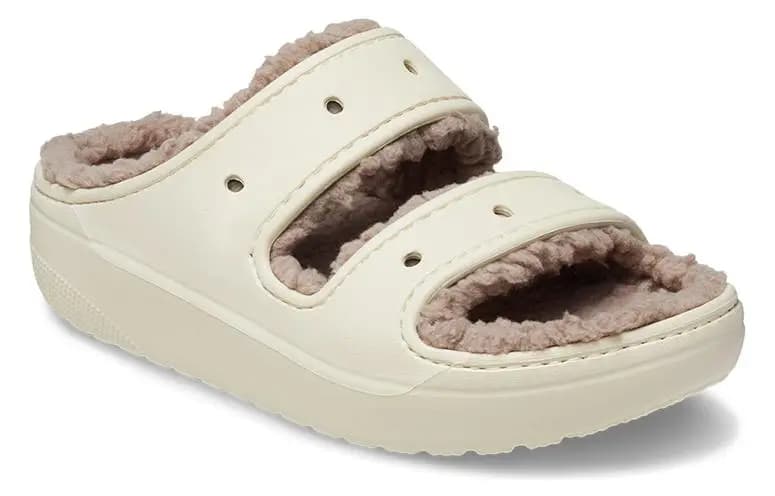 CROCS CLASSIC COZY SANDAL - BONE/MUSHROOM
