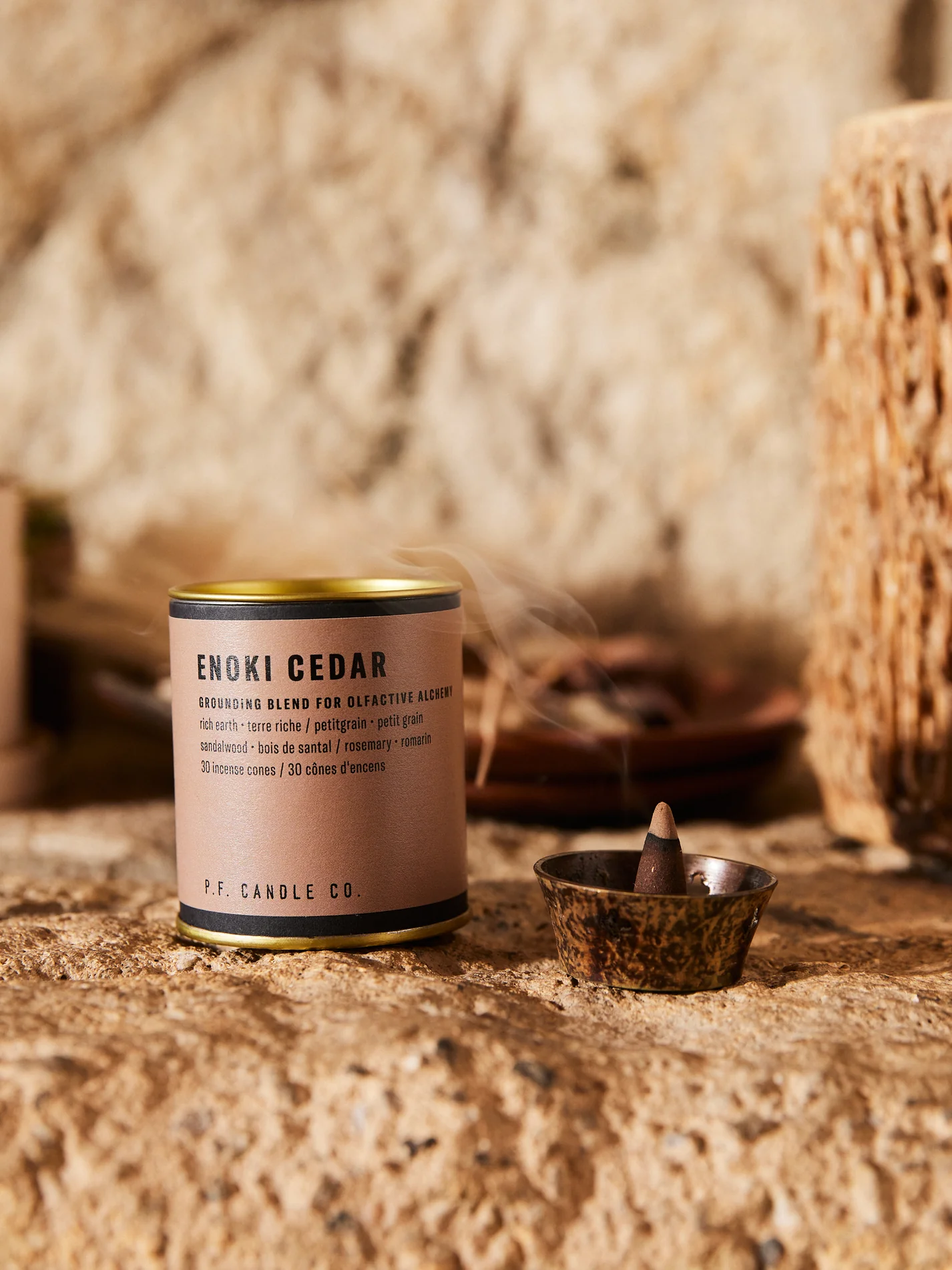 P.F. CANDLE CO ENOKI CEDAR INCENSE CONES - BROWN